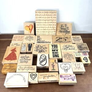 Set of 32, Wood Rubber Stamp Lot, Marriage Love‎ Kids Groom Bride Family Future